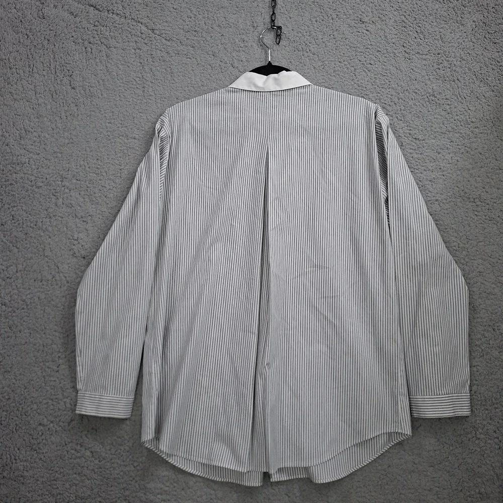 Lafayette 148 Women's Shirt Size M Gray White Stripe Long Sleeve Button Cotton - Picture 3 of 7